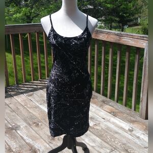 Black Astrological Sign Mini Dress with Spaghetti Straps, Size Large